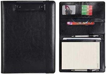 Wonderpool A5 PU Leather Clipboard Folio Notepad with Inner Pocket - Writing Padfolio File Document Case Holder for Office Travel School Hotel Hospital (Black, A5)