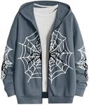 SHENHE Men's Zip Up Graphic Spiderweb Print Long Sleeve Goth Hoodie Sweatshirt Jacket Dusty Blue Large