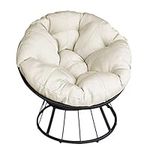 Papasan Chair, 360-degree Swivel Outdoor Papasan Chair with Beige Cushion and Durable Frame, Comfy Circle Lounge Moon Chair