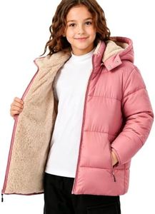 WENTTUO Girl's Winter Coat Thermal Puffer Jacket Warm Sherpa Fleece Lined Water-Resistant Zip Outerwear Coat with Detachable Hood