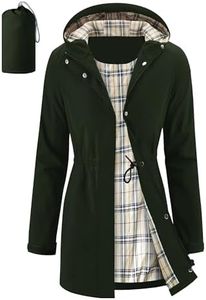 iCreek Women's Long Rain Jacket Waterproof Packable Hooded Windbreaker (Army Green, S)