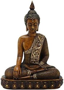 Deco 79 Polystone Buddha Meditating Sculpture with Engraved Carvings and Relief Detailing, 12" x 6" x 15", Brown