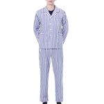 PRETYZOOM Cotton Pajamas Long Sleeve Pajama Set Sleepwear Hospital Clothing for Patient Daily Use (Blue and White Stripe L)