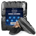 squish Shoe Covers Disposable Non Slip, 100 Pack (50 Pairs) Non Woven Fabric Boot Covers for Indoors Breathable Slip Resistant Durable Boot&Shoes Cover, Black, 14 Wide Women/14 Wide Men