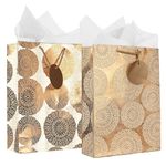 KidsyWinsy Pack Of 10 Bronze Foil Gift Bags (Small,7 * 3 * 10.5 Inches) With Tissue & Thank You Card-Paper Diwali Gift Bags | Festive Goodie Bags | Carry Bags For Birthday, Wedding, Anniversary