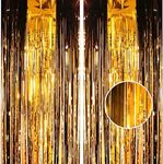 2pcs 3.2 x 8.3ft Glitter Black and Gold Foil Fringe Curtain Backdrop Tinsel Curtain Party Streamers Curtain Backdrop Decorations for Birthday School Graduation Hen Girls Party Decorations