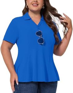 Casei Womens Plus Size Golf Polo Shirts Short Sleeve Tunic Tops V Neck Collared Casual Workout Work Polo Royal Blue 2XL