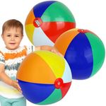 BUBBLE JUMP Beach Balls for Kids Bulk, Large 24" Inflatable Beach Ball, Blow Up Beach Ball Rainbow Colored Pool Balls for Swimming Pool, Party Favors, Kids Summer Toys, Beach Toys (3 Pack)