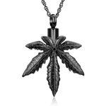 shajwo Cremation Jewelry Marijuana Leaves Urn Necklaces for Ashes for Women Men Maple Leaf Memorial Human Ashes Locket Pendant,Black