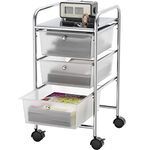 SimpleHouseware 3-Drawers Rolling Storage Utility Cart Organizer with Wheels for Office, Chrome