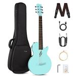 Enya NOVA Go SP1 Carbon Fiber Acoustic Electric Guitar with Smart AcousticPlus 35 Inch Travel Acustica Guitarra Starter Bundle Kit of Gig Bag, Strap, Strings, Charging Cable, Instrument Cable(Blue)