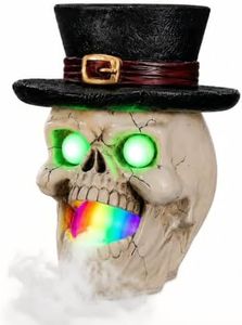 elesculor Halloween Decorations Top Hat Skull Fog Machine - Tabletop Water Mist Maker with Glowing Green Eyes, Spooky Indoor/Outdoor Tabletop Decor for Haunted House & Parties