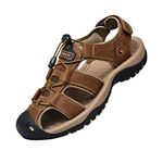 ZYLDK Sports Outdoor Sandals Summer Men's Beach Shoes Closed-Toe Shoes Leather Casual Trekking Walking Hiking Touch Close Strap sandals for men Brown UK10