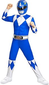 Funidelia | Disfraz Power Ranger Azul para niño Superhéroes, Dibujos Animados - Disfraz para niños y divertidos accesorios para Fiestas, Carnaval y Halloween - Talla 3-4 años - Azul