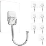 JIALTO 10 PCS Large Adhesive Hooks 22Ib(Max), Waterproof and Rustproof Wall Hooks for Hanging Heavy Duty, Stainless Steel Towel and Coats Hooks to use Inside Kitchen, Bathroom, Home and Office