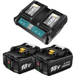 VOLT1799 18V 5.0Ah Li-ion Replacement Battery for Makita 18V Batteries and Charger BL1850B BL1860 BL1850 BL1840 BL1830 BL1860B with 4.0A DC18RD Charger