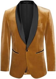 GRACE KARIN Mens Velvet Suit Jacket Blazer One Button Shawl Lapel Slim Fit Sport Coat Dinner Party Prom Wedding Tuxedo Gold