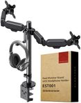 ELESTAND Dual Adjustable Monitor Stand: Monitor Arm Desk Mount with Headphone Holder - Dual Monitor Stand for Desk Holds 2 Monitors up to 32 inches and 22lbs - Cable Management and Fast Installation