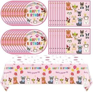 41PCS Pink Dog Birthday Party Decorations Set Puppy Party Supplies Including Dog Girl Party Plates Napkins Tablecloth Serves 20 Guests for Dog Birthday Parties Decorations