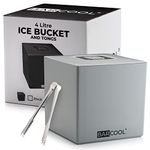 Barcool Ice Bucket with Lid and Ice Tongs | 4 Litre | Square & Double Walled Insulation | Perfect for Home Bars, Pubs, Restaurants, BBQs and Picnics (Grey)