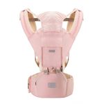 Baby Carrier, YIYUNBEBE Baby Carrier with Hip Seat for Newborn Infant Toddler 7-45lbs, Adjustable Detachable Baby Holder Carrier with Lumbar Support for Dad Mom, Pink