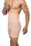 KROYWEN Tummy Tucker Mens High Waist Shapewear with Anti Rolling Strip Tummy Control Panties (Free-Size Fits 32-36 Waist Size) Beige