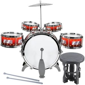 KIOVINO Drum Set for Kids, Jazz Drum Kit with Stool and Drumsticks, Musical Instruments, Christmas and Birthday Gifts for 3 4 5 6 7 8 Year Old Boys Girls (Orange)