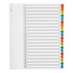 indigo® Dividers, A4, Index Multipunched Mylar-Reinforced Multicolour-Tabs White (1-20, Pack of 1)