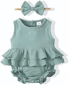 Renotemy Preemie Baby Girl Clothes Outfits Cotton Linen Baby Girl Sleeveless Romper Newborn Photography Outfits Girl Jumpsuit Summer Preemie Clothes Girl Premature Baby Clothes Girl Mint Green Ruffle