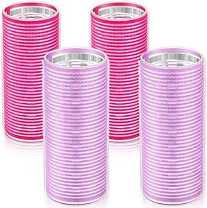 WILLBOND 4 Pcs Long Hair Rollers for Bangs Aluminum Core Curlers Thermal Self Grip Roller for Long and Medium Hair Women Hairstyle(4.7 x 2 Inch,Rose Red, Purple)
