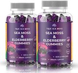 Natural Sea Moss Gummies with Elderberry for Adults & Kids, Contains Irish Sea Moss, Elderberry Extract, Burdock Root, Bladderwrack, 60 pcs Gel Gummies for Immune Support, Energy, Pack of 2