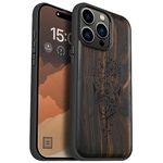 Carveit Magnetic Wood Case for iPhone 15 Pro Max [Solid Wood & Black Soft TPU] Shockproof Protective Cover Unique Wooden Case Compatible with magsafe (Viking Compass Vegvisir -Blackwood)