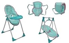 KOOKAMUNGA KIDS 5 in 1 Baby Doll High Chair Playset - Baby Doll Accessories - Baby Doll Playset w/Feeding Tray Transforms Into a Doll Carrier, Doll Swing w/Changing Bag and Back/Front Doll Carrier