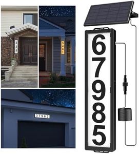 Solar Backlit Address Sign with Separate Solar Panel, IP65 Waterproof LED Lighted House Number Plaque with 3 Color Temperature, Horizontal & Vertical Mounted Sign for Visitor, 911, Mailman, Ubereats