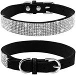 haoyueer Rhinestone Dog Collar, Cute Dazzling Sparkling Soft Suede Leather Dog Cat Rhinestone Collar Crystal Diamond Pet Dog Puppy Collar(Black,M)