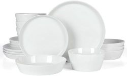 Martha Stewart Selma Chip & Scratch Resistant Dinnerware Set, Plates and Bowls Dishes Set, White