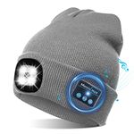 TAGVO Bluetooth Beanie Music Hat LED Beanie Cap, Lighting & Flashing Modes, Built-in Stereo Speaker and Mic, Headlamp Headphone Beanie, Unisex Winter Warm Knit Cap for Sports Outdoors Grey