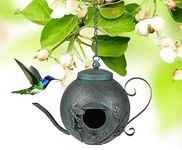 Bird Houses for Outside, Outdoor Bird House, Teapot Shaped Hanging Bird House, Antique Metal Bird House, Decorative Bird Houses, Unique Humming Bird Houses for Garden Patio Yard Lawn Backyard Decor
