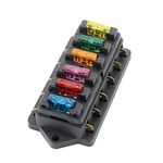 QitinDasen Premium 6 Way Car Blade Fuse Box, Universal Standard Blade Fuse Holder with Damp-Proof Cover and 10Pcs Free Standard Blade Fuse, for Car Boat Marine Trike (12V / 24V)