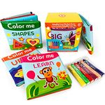 BabyBibi Color Me Bath Books Plus Crayons – Set of 4 Different Books – Includes 6 Washable Bath Crayons – Learn and Play Including Opposites and Shapes – Suitable for Ages 2+ Years.