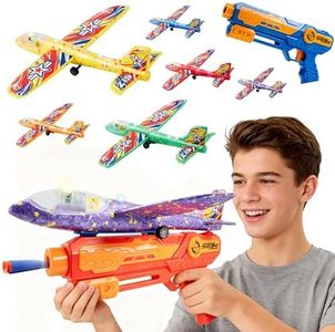 JOYIN 2 Pack LED Foam Glider Airplane Launcher Set, 6 Light-Up Flying Planes with 2 Handheld Launchers, Long Distance Outdoor Flying Game for Teens & Adults (14+)
