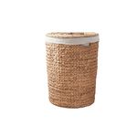 Woven Laundry Hamper with Lid - Large Round Wicker Basket for Clothes Storage - Water Hyacinth Rattan Hamper - Perfect for Halloween & Thanksgiving Decor (Natural Brown, 15"x15"x20")