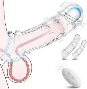 Vibrating Penis Sleeve for Couples – Penis Extender Sleeve Adds Girth & Length, Remote Control Cock Sleeve with Multiple Vibration Modes, Stretchy Fit, Waterproof Male Enhancer, 2-Pack
