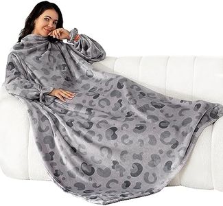 Winthome Coperta con Maniche - Coperta Pile Morbida e Calda, Plaid con Maniche con Velcro, Coperta Indossabile per Regalo Natalizio Donna Uomo (Grigio pois, 140x170cm)