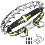 Tresbro Prong Training Collar for Dogs, Adjustable Dog Pinch Collar with Quick Release Buckle & Reflective Strap, No Pull Collar for Small Medium Large Dogs, Extra Link and Caps, Fluorescent Green, XL