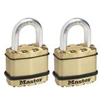 MASTER LOCK Pack of 2 High Security Padlocks, Security Level 8/10, Keyed, Outdoor, Laminated Steel / Brass Finish, Weatherproof, Standard Shackle