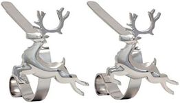Haute Decor MantleClip Stocking Holders with Removable ZINC Alloy Holiday Icons (2-Pack Reindeer, Silver)