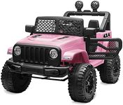 Kidzone Ride On Truck 12V Battery Powered Electric Kids Car Vehicle Toy with DIY License Plate, 4 Wheeler Quad, Parent Remote Control, MP3, High Low Speeds, LED Lights - Pink