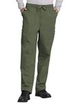 CHEROKEE Men's Drawstring Cargo Scrub Pant, Olive, Large