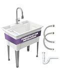 Standing Utility Sink with Steel Legs and Goose Neck Faucet – 32” Utility Sinks for Laundry Room, Garage, Garden, Basement – Noah William Home Indoor and Outdoor Basement Wash Tub (WHITE)